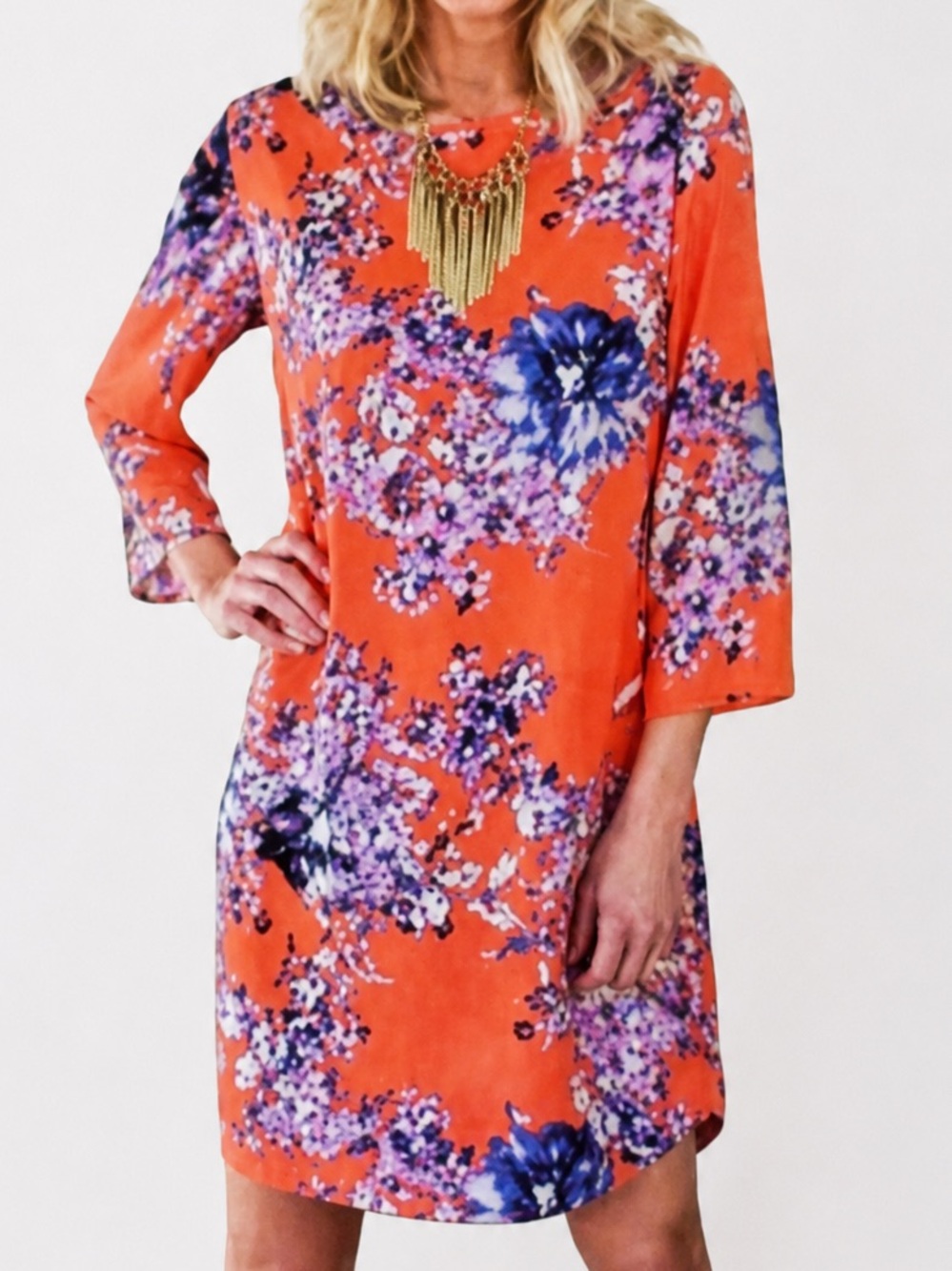 Allison Joy Floral Orange and Purple Women's Dress